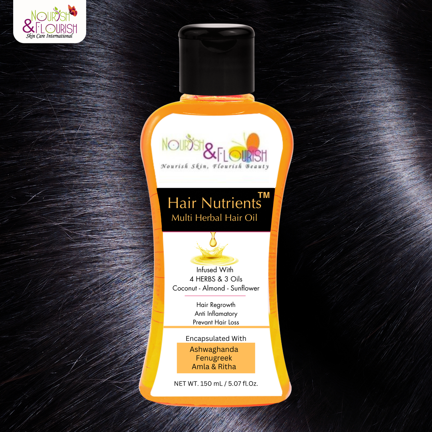 HAIR NUTRIENTS Multi Herbal Hair Oil - Nourishing Blend of 4 Herbs & 3 Oils for Luxurious Hair