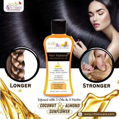 HAIR NUTRIENTS Multi Herbal Hair Oil - Nourishing Blend of 4 Herbs & 3 Oils for Luxurious Hair