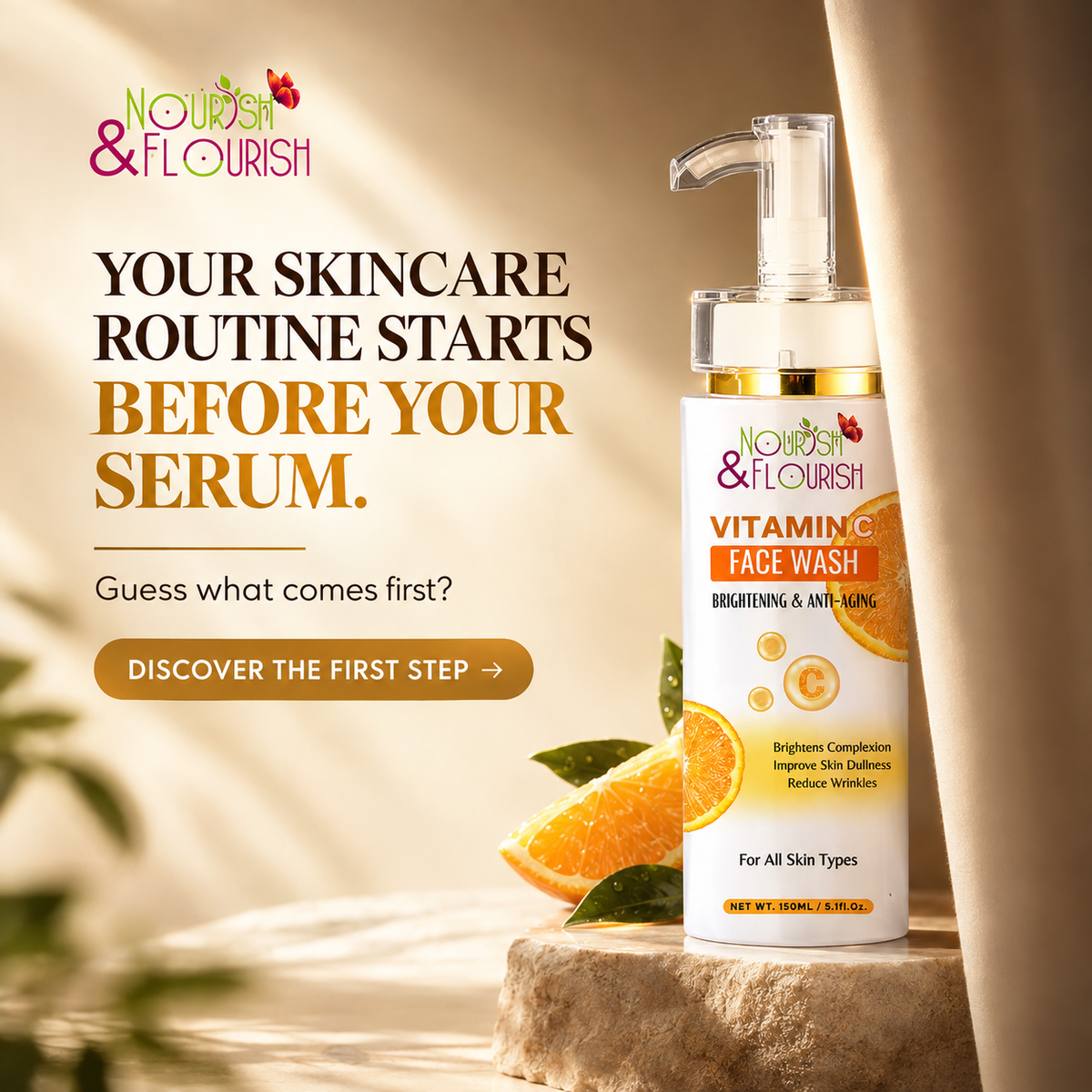 Nourish & Flourish Vitamin-C Face wash - Radiant Glow Face wash for Brighter Skin