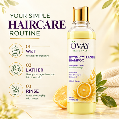 Ovay Naturals Biotin Collagen Shampoo with Vitamin E – Hair Strengthening & Breakage Care, 400ml