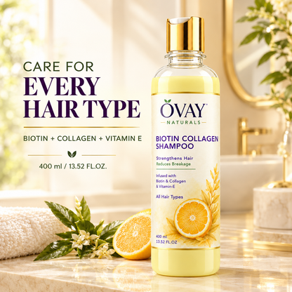 Ovay Naturals Biotin Collagen Shampoo with Vitamin E – Hair Strengthening & Breakage Care, 400ml