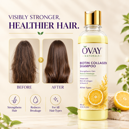 Ovay Naturals Biotin Collagen Shampoo with Vitamin E – Hair Strengthening & Breakage Care, 400ml