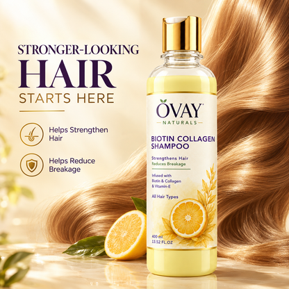Ovay Naturals Biotin Collagen Shampoo with Vitamin E – Hair Strengthening & Breakage Care, 400ml