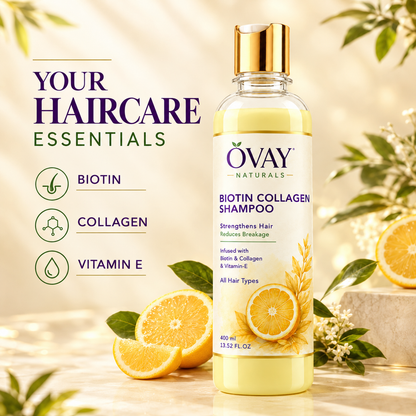Ovay Naturals Biotin Collagen Shampoo with Vitamin E – Hair Strengthening & Breakage Care, 400ml
