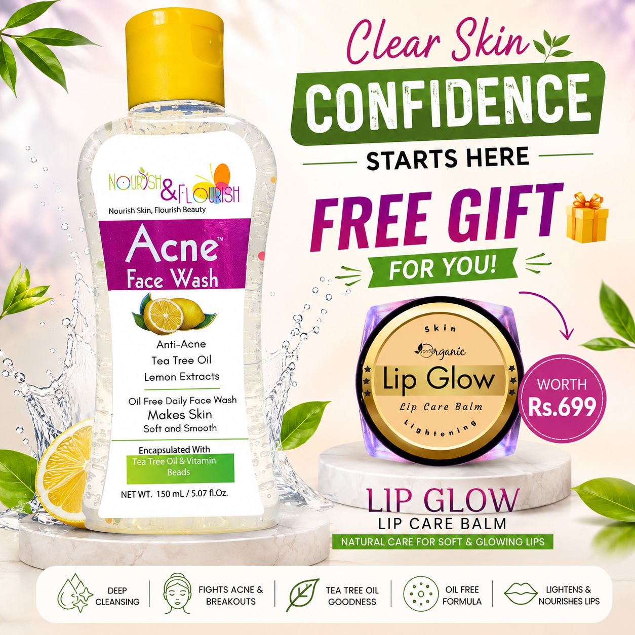 Acne Face Wash + FREE Lip Glow Balm Worth Rs.699