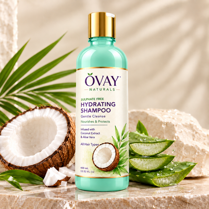 Ovay Naturals Hydrating Shampoo with Coconut Extract & Aloe Vera – Gentle Hair Cleanser, 400ml