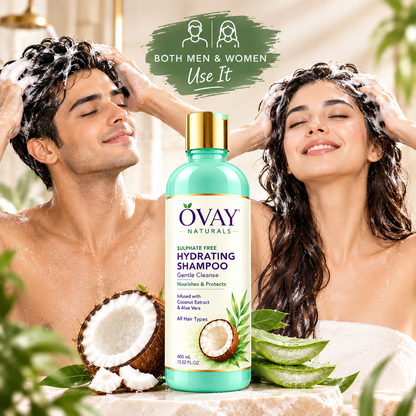 Ovay Naturals Hydrating Shampoo with Coconut Extract & Aloe Vera – Gentle Hair Cleanser, 400ml