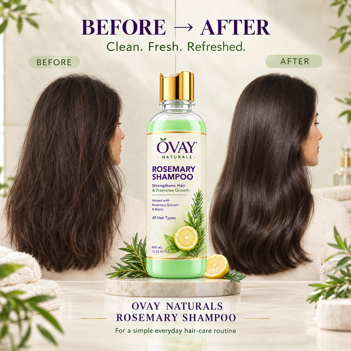 Ovay Naturals Rosemary Shampoo with Biotin – Strengthening & Hair Growth Care, 400ml