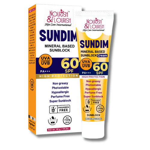 Nourish & Flourish Sundim Sunblock Cream - SPF 60  - Mineral Based Super Sunblock 30g