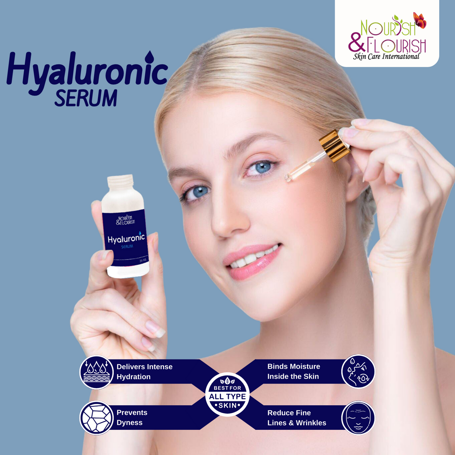 Nourish & Flourish Hyaluronic Serum - Hydrating Skin Tightening Serum