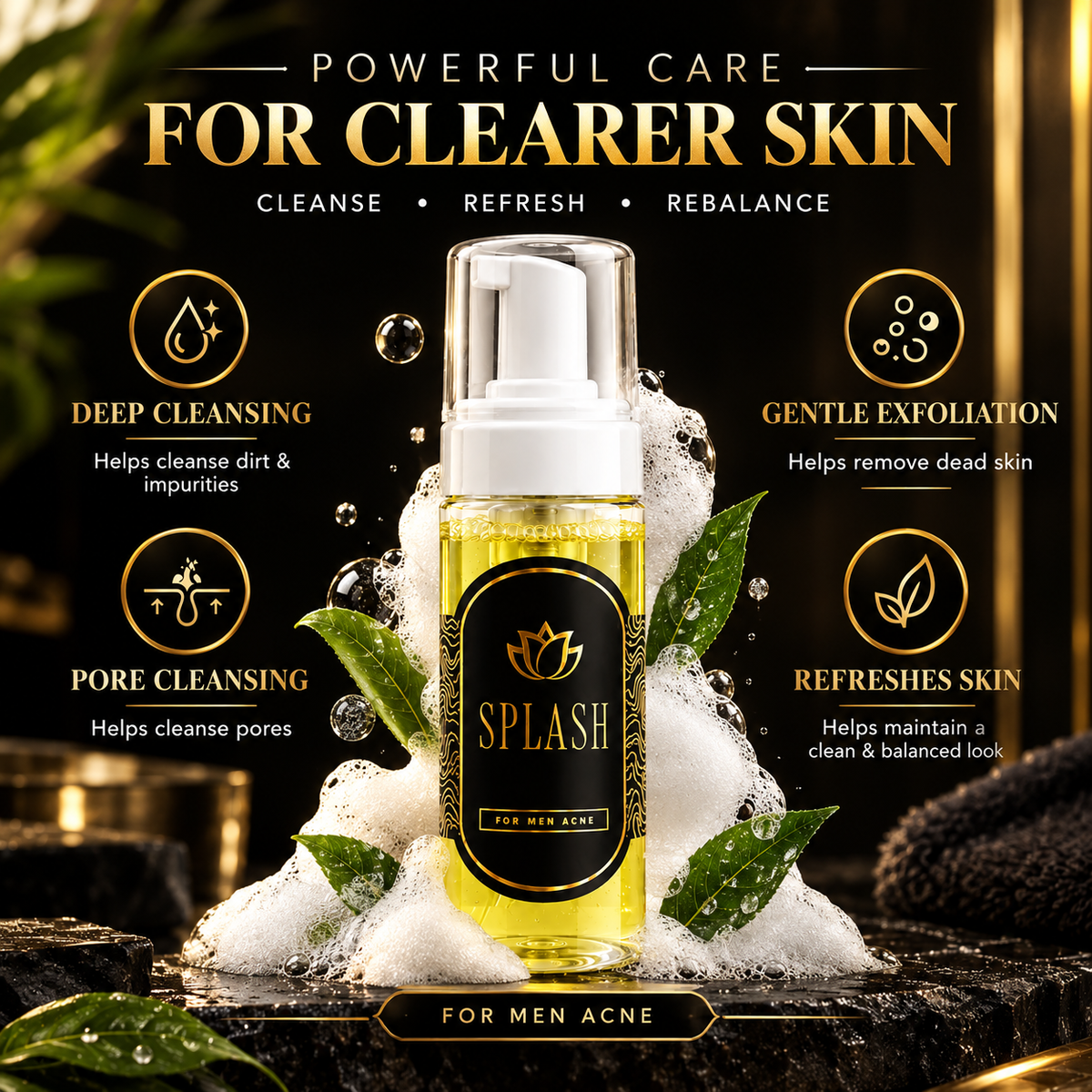 SPLASH Men's Acne Control Foaming Face Wash 100ml | Men's Facial Cleanser