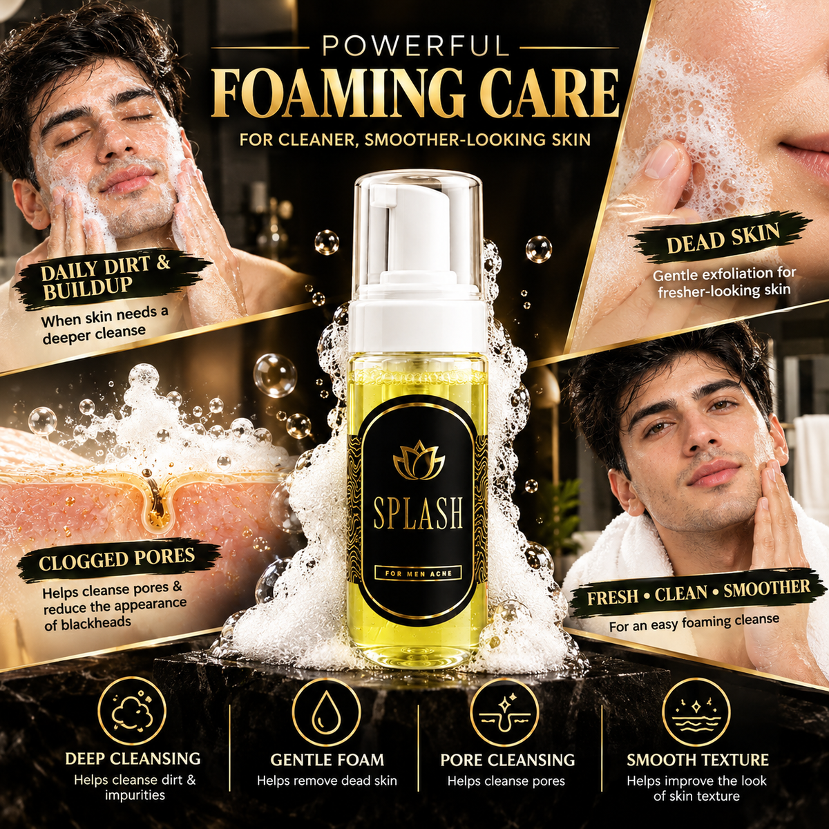 SPLASH Men's Acne Control Foaming Face Wash 100ml | Men's Facial Cleanser