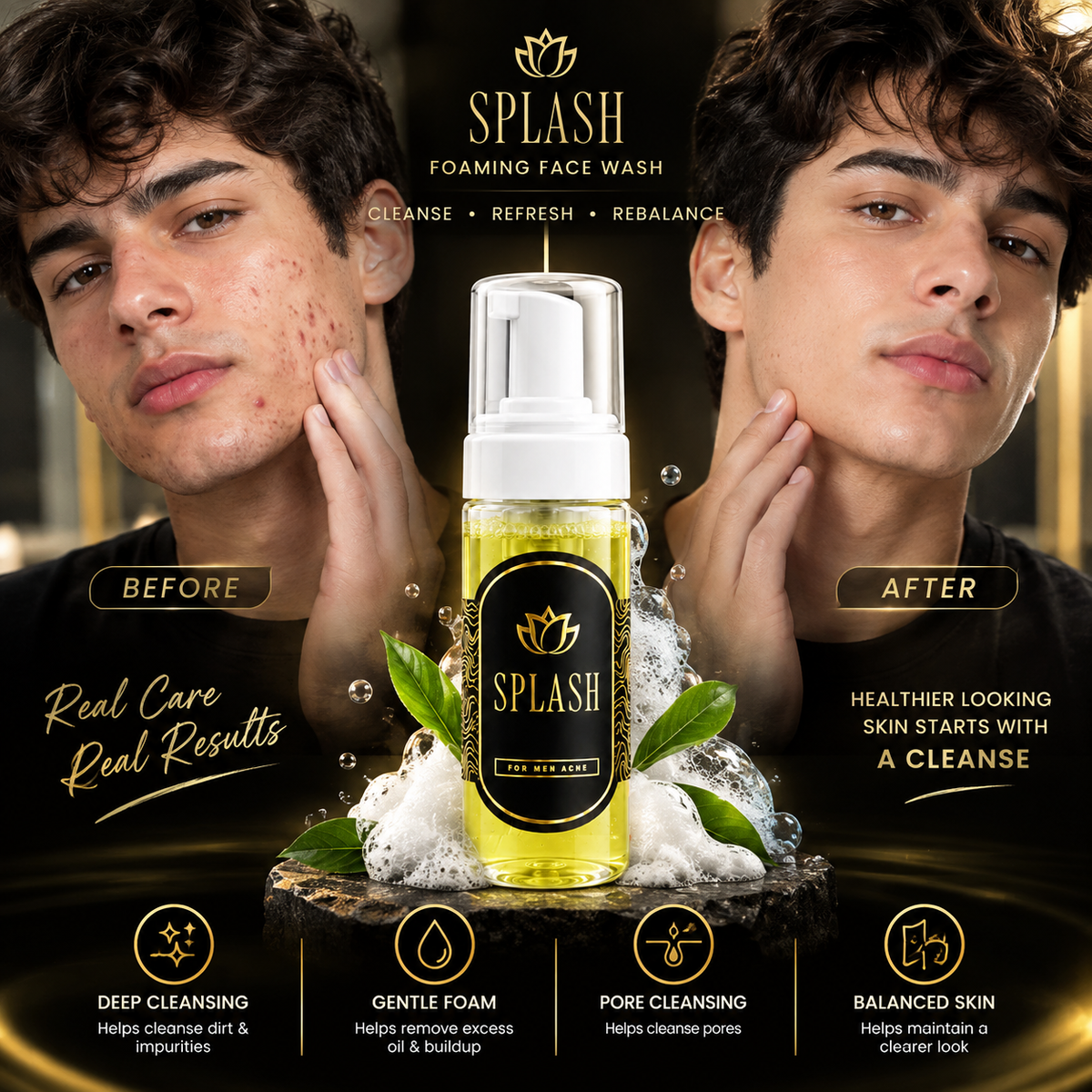 SPLASH Men's Acne Control Foaming Face Wash 100ml | Men's Facial Cleanser