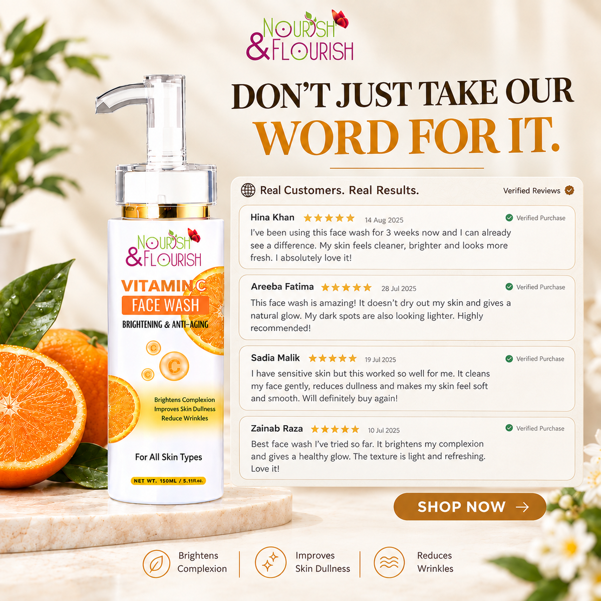 Nourish & Flourish Vitamin-C Face wash - Radiant Glow Face wash for Brighter Skin
