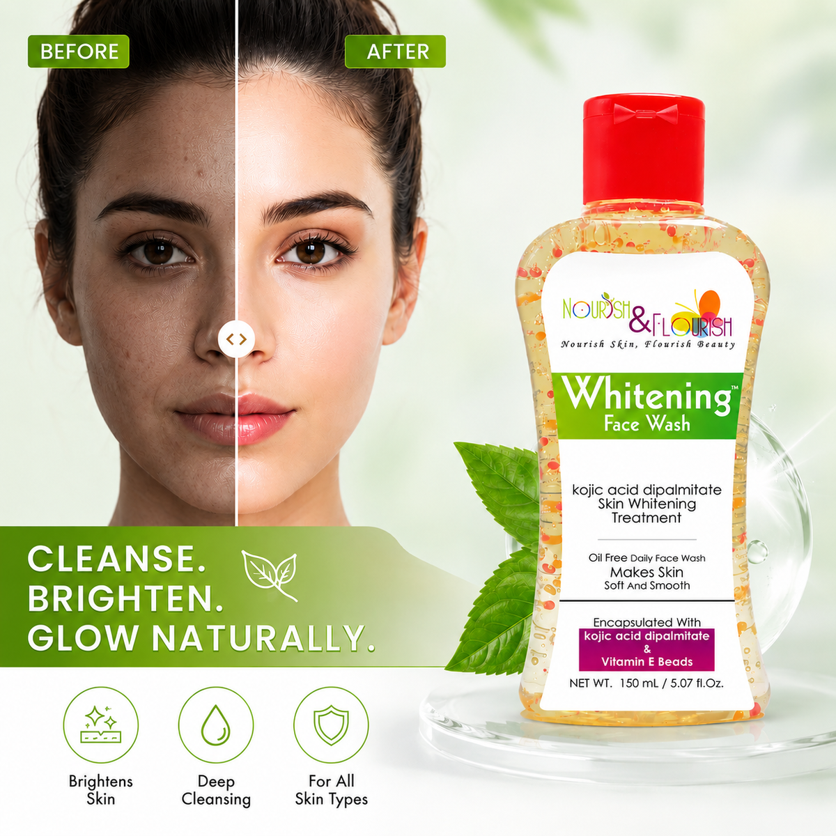 Nourish & Flourish Whitening Face Wash - Kojic Dipalmitate