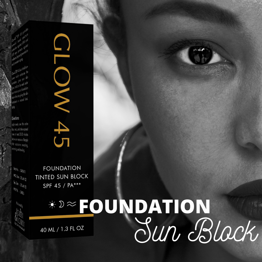 GLOW 45 Foundation Based Sunblock Cream - Tinted Sun Block SPF 45