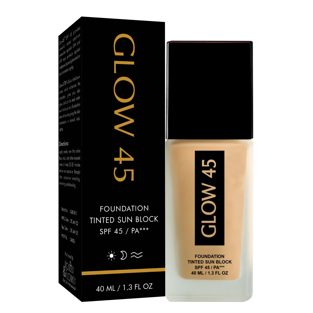 GLOW 45 Foundation Based Sunblock Cream - Tinted Sun Block SPF 45 ...